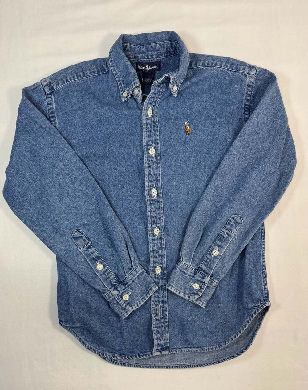 Vintage 90s Ralph Lauren Denim Button Down Shirt kids Size S